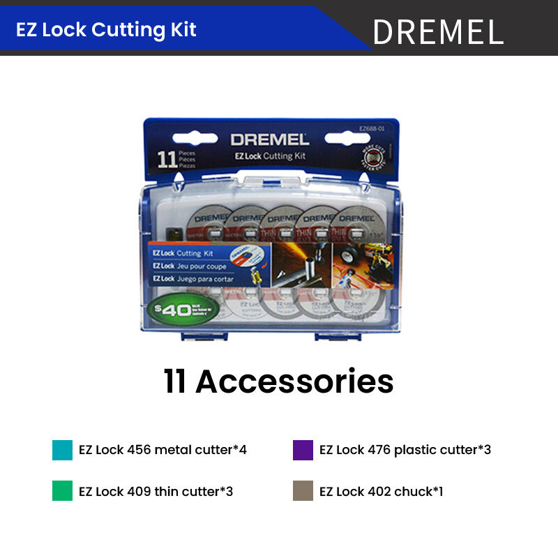 Dremel EZ688-01 EZ LOCK Rotary Tool Cutting Discs Accessory Kit Grinding Wheel for Metal Wood Glass Plastic Cut off Polish 11Pcs