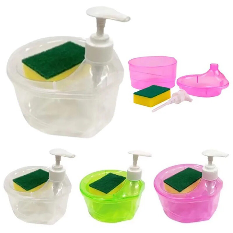 Dispenser di sapone 2 in 1 da 1000ml e portaspugna cucina durevole uso pratico Dispenser per lavastoviglie da cucina pressa per la casa