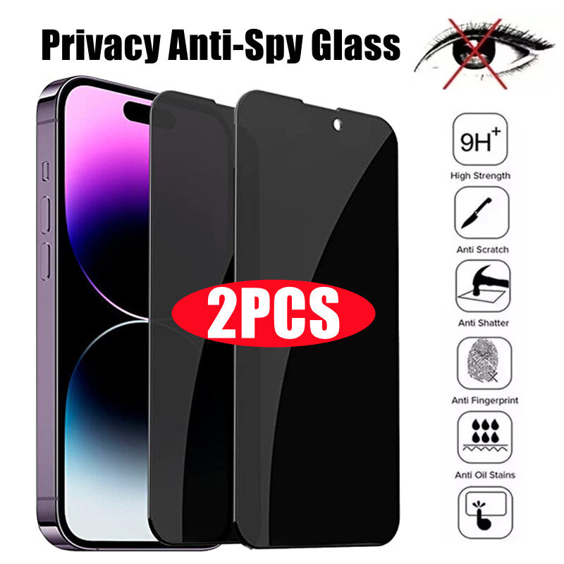 Vidro Temperado Anti-Espião para iPhone, Protetor de Tela de Privacidade, iPhone 14, 11, 12, 13 Pro Max, Mini, XS, XR, X, 15, 7, 8 Plus, SE, PCes 2
