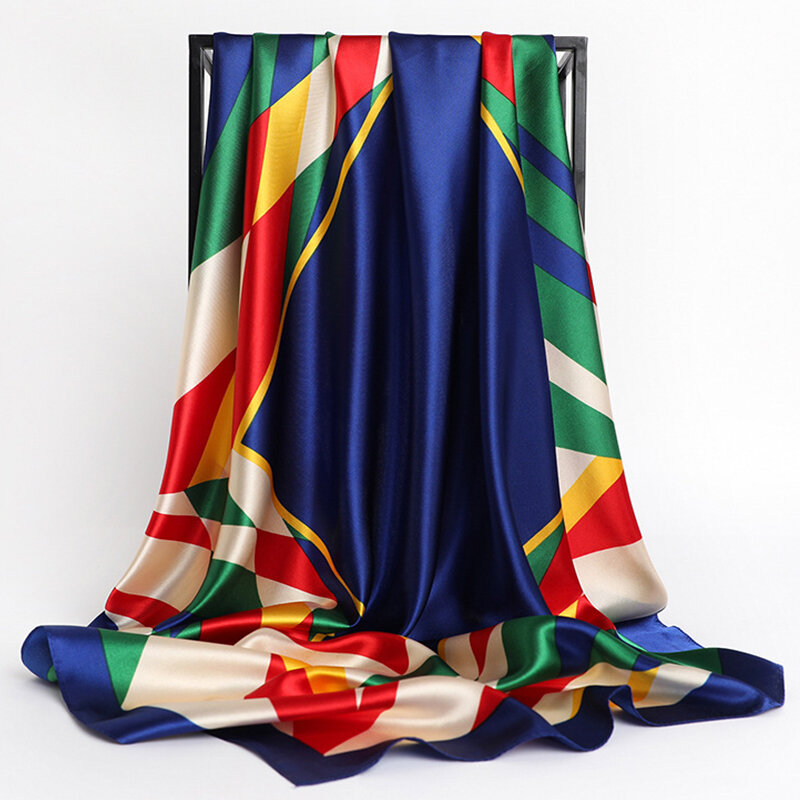 Lenço quadrado de seda para mulheres, bandana foulard, padrão de cinto, bandana, design quadrado, grande, marca de luxo, 90x90cm, moda