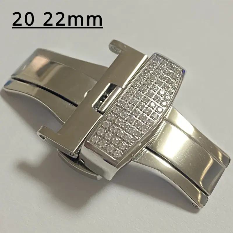 Watch Accessories Leather Strap Double Clasp Butterfly Buckle Self Elastic Button Stainless Steel Inlaid Zircon Folding Buckle