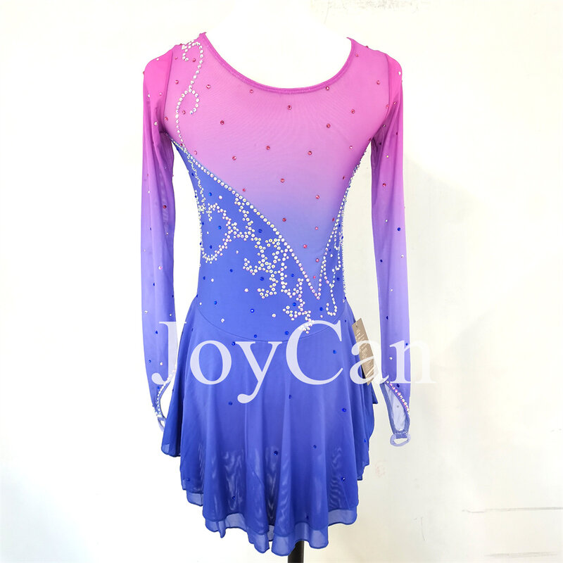 Joycan-ice図の女の子のためのスケートドレス、紫色のスパンデックス、伸縮性のあるメッシュ、競合ダンスウェア、カスタマイズ