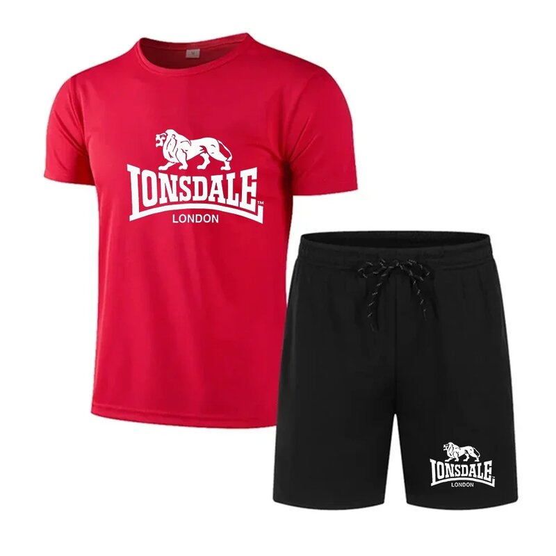 Комплект мужской из быстросохнущего дышащего спортивного футболки с коротким рукавом и шорт с принтом