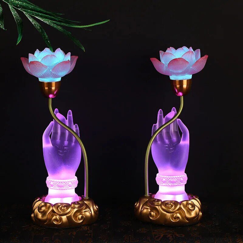 Lámpara de Buda de resina de siete colores degradados, estilo Zen creativo, un par de ds WitCrystal Lotus LED de mesa, paquete de 2