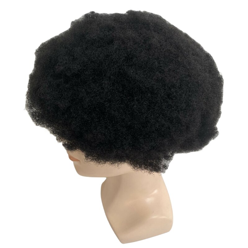 Substituição de cabelo humano virgem brasileira, peruca francesa cheia afro, peruca masculina para homens negros, raiz de 4mm, 1 # Jet Black