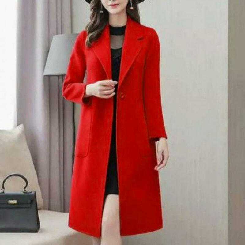 Sobretudo estilo coreano feminino, casaco de inverno com gola virada para baixo, comprimento médio, à prova de vento, quente, grosso, monocromático, frio