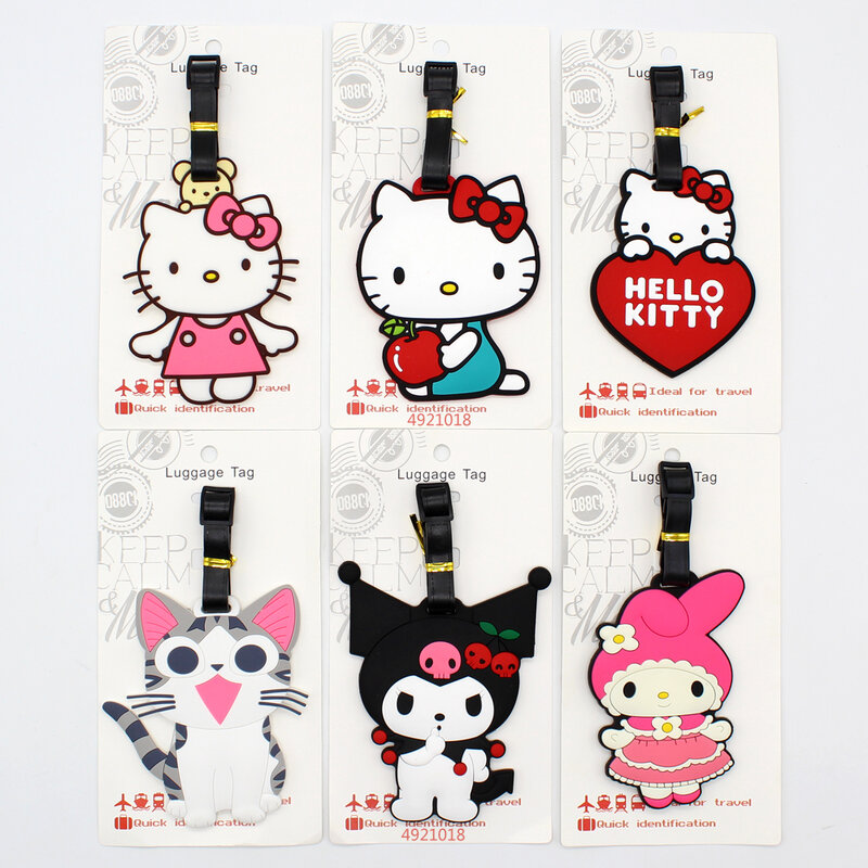 Sanrio Hello Kitty etiqueta de equipaje para mujer, accesorios de viaje, etiqueta de identificación de maleta de viaje con dibujos animados, Kuromi Melody