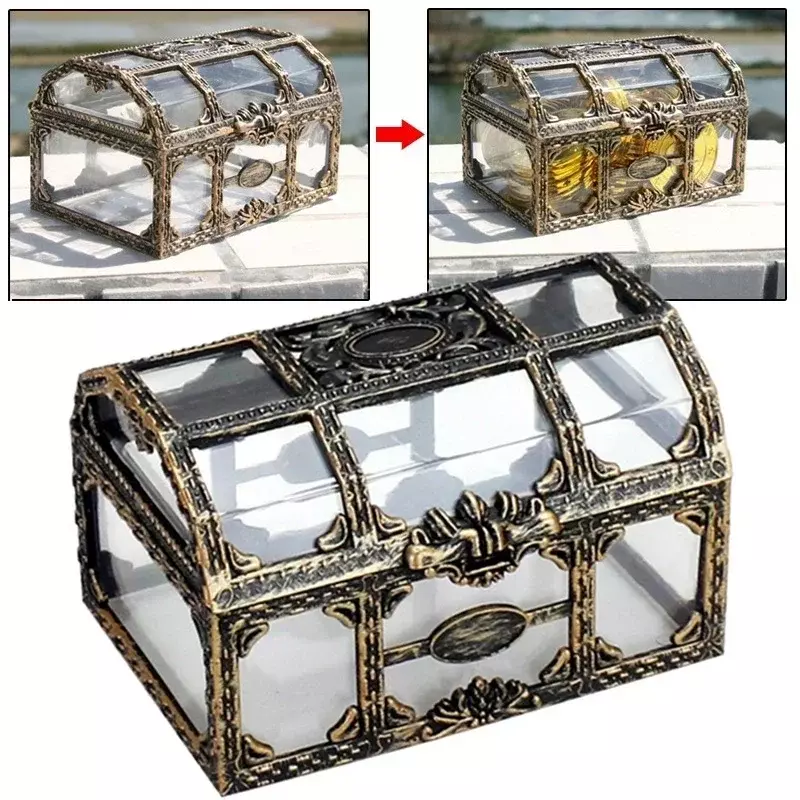 Kotak penyimpanan harta karun transparan Vintage kotak perhiasan permata kristal kotak penyimpanan pernak-pernik dada harta karun