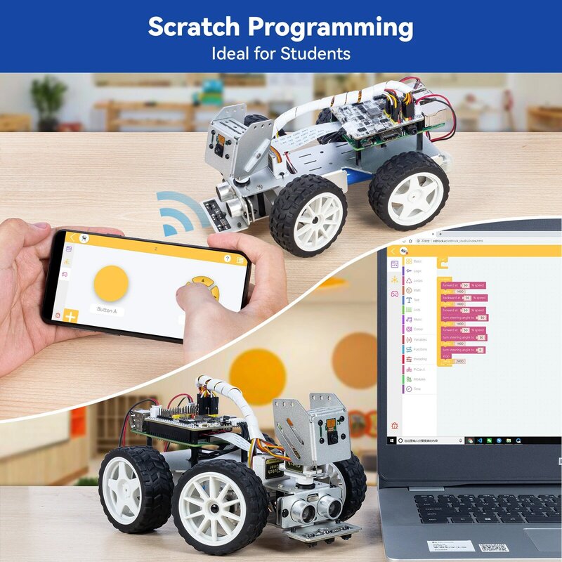 CC SunFounder Raspberry Pi Smart Video Robot Car Kit, Python/Blockly (como rasguño), baterías recargables incluidas