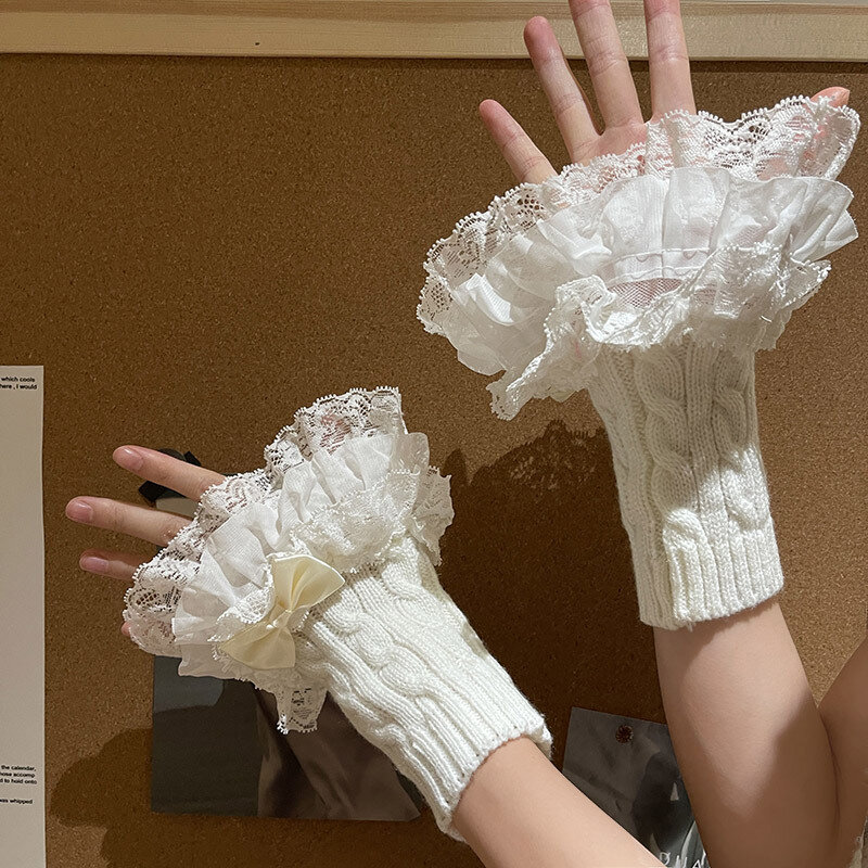 Lolita damskie dziewczęce odpinany sztuczny rozkloszowany rękaw z falbanami i sztucznymi mankietami