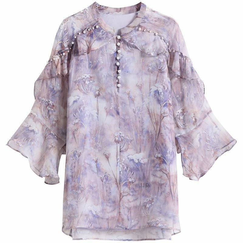 Женская Свободная блузка с принтом, элегантная тонкая Повседневная Блузка с круглым вырезом и коротким рукавом, в Корейском стиле, лето 2023
