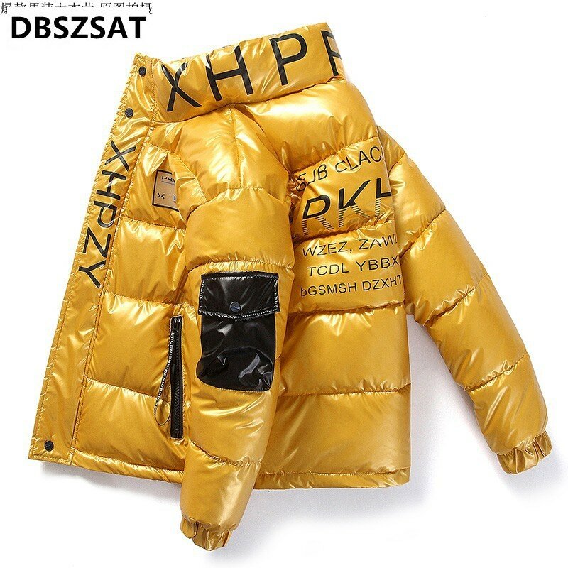 2023 New Bright Leather Winter Men Jacket Casual Parka Outwear Waterproof Thicken Warm Stand Collar Outwear Coat