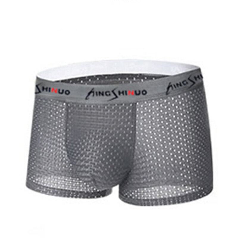 Men's Boxers Briefs Mesh Underpants Sexy Bulge Pouch Panties Ultra Thin Seamless Underwear Summer Trunks Shorts Comfy Lingerie