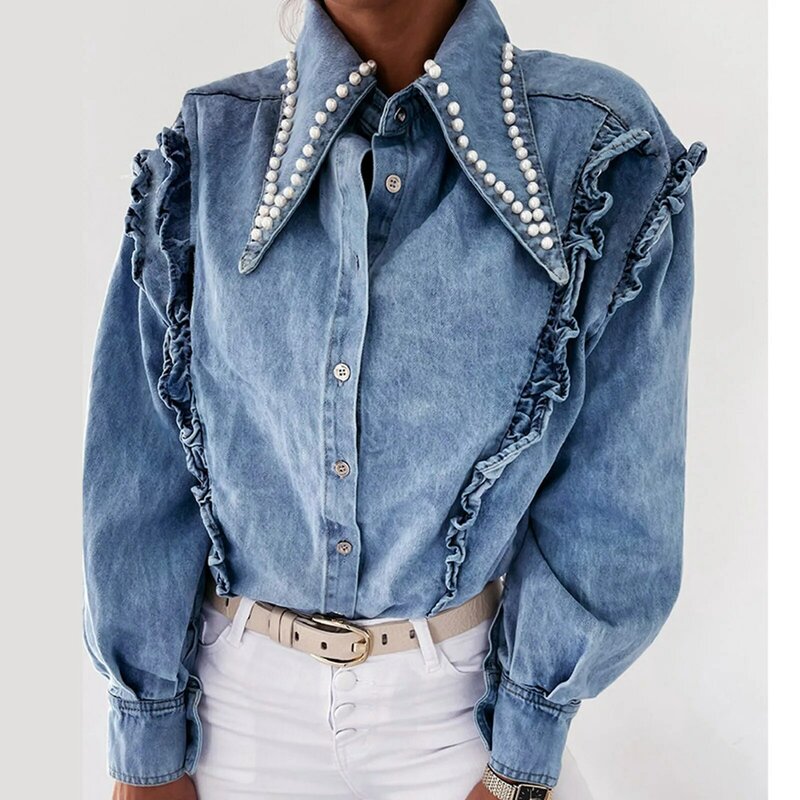 Chemise en Jean bleu Vintage pour femme, haut décontracté à col rabattu, chemise à manches longues, en Denim doux, nouvelle collection automne 2020