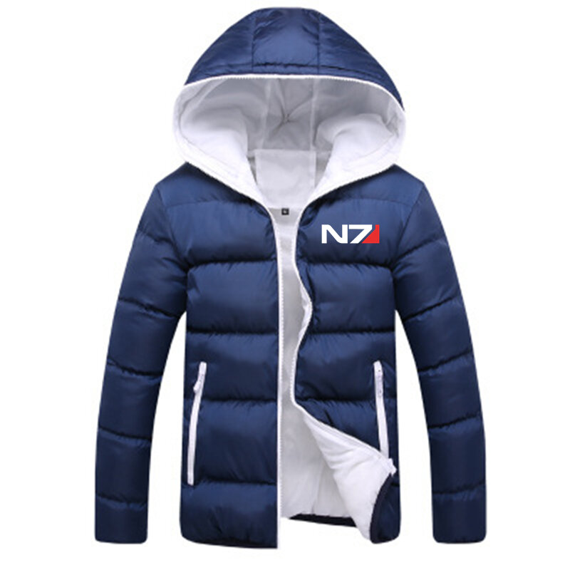 Winter New Down Jacket Mass Effect N7 Logo Print Custom Made Cotton High Quality Casual Warm Thicken Man Zipper Down Jackets Top