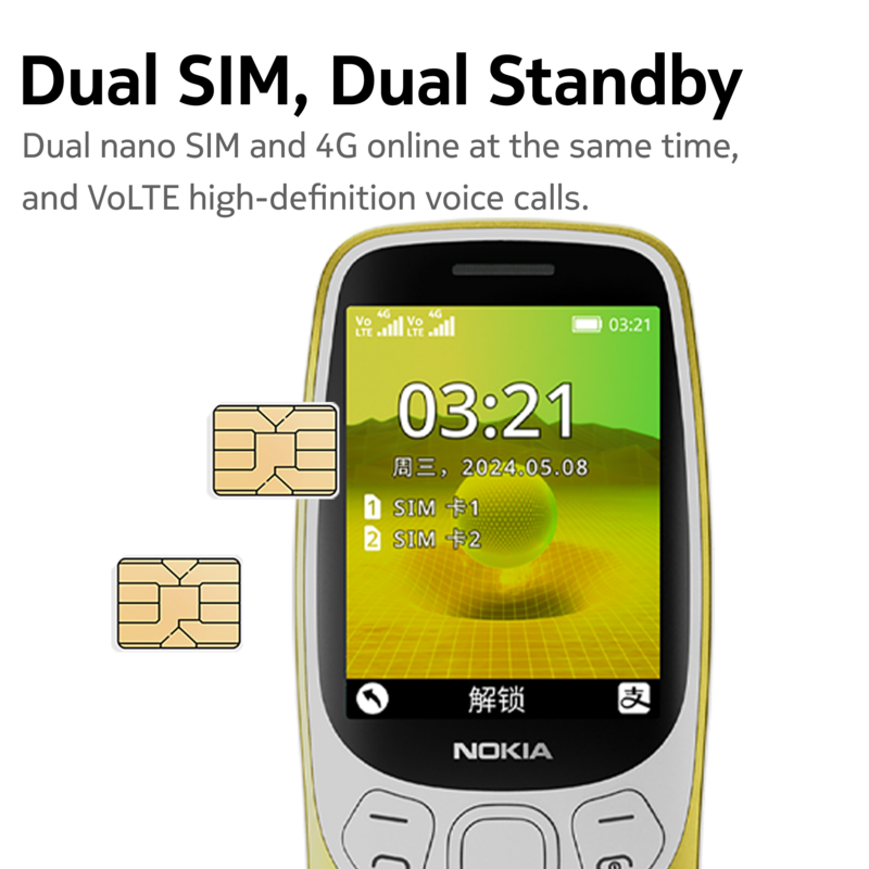 Original Nokia 3210 4G Feature Phone Dual SIM 2.4" Type-C Port Bluetooth 5.0 FM Radio 1450mAh Bettery Push-button Mobile Phone