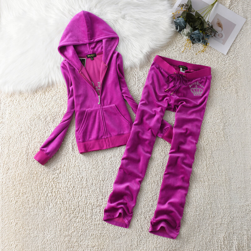 Y2K Fashion Slim Women Sporting Suits Outdoor Velvet Long Sleeve Jogging Tracksuits Hooded Collar Sports Sets for Women 2 Pieces