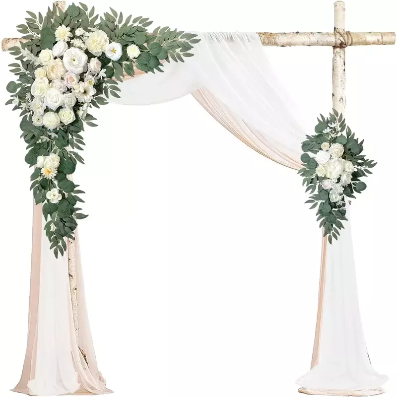 Arco do casamento Flores com cortinas, Flor Artificial, Draping Decoração, Arranjos de casamento, Conjunto de 5