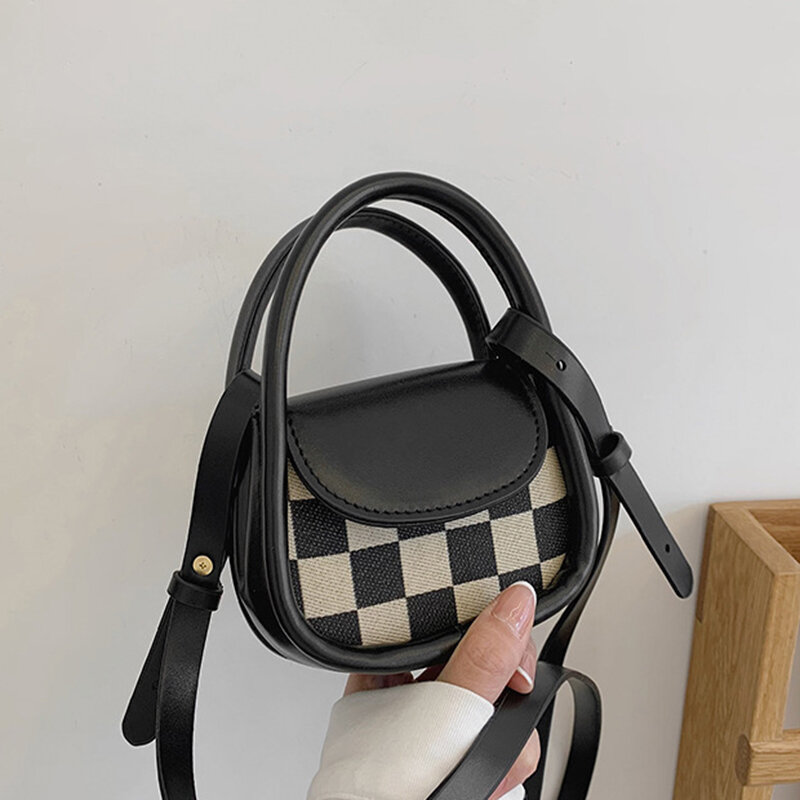 Bolsa de couro feminino houndstooth padrão xadrez plutônio totes para crianças mini sacos batom crossbody pequeno saco