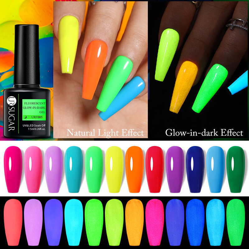 UR SUGAR Green fluorescencyjny blask w ciemności żelowy lakier do paznokci Neon UV LED Nails żel usuwanie lakieru w żelu Luminous żel do malowania paznokci