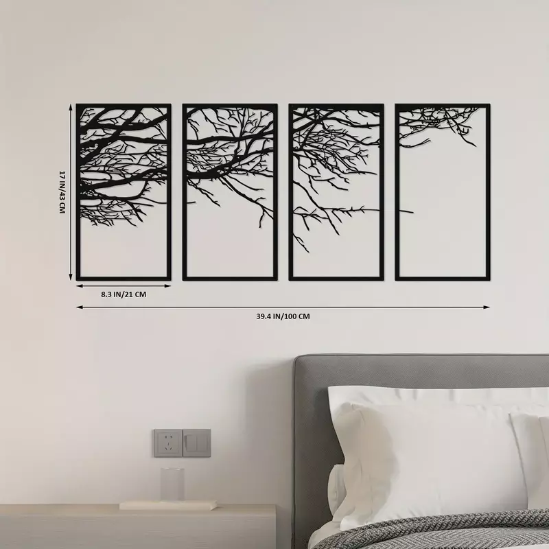 Artigianato 4 pezzi di arte della parete dell'albero della vita in metallo nero per camera da letto, soggiorno, ufficio, scuola materna e decorazioni per la casa-albero splendido