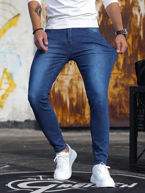 Jeans skinny elástico casual masculino, jeans lápis slim fit masculino, calça estética de cowboys, roupas masculinas, moda