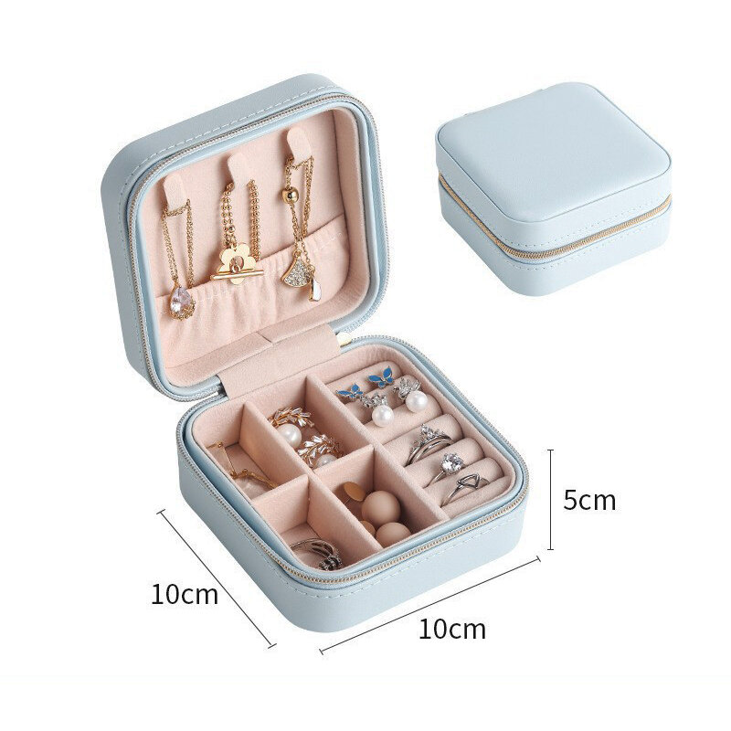 Boîte à bijoux portable en cuir PU haut de gamme, étui de rangement pour collier, bague, boucle d'oreille, rabat monocouche, adapté pour le voyage