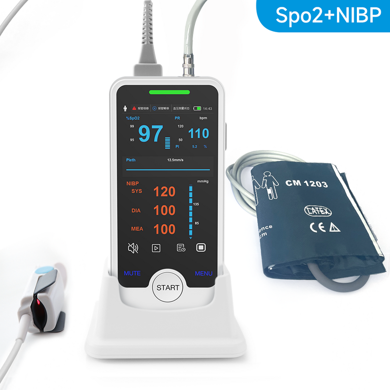 Monitor portátil de sinais vitais, monitor paciente portátil, hospital animal humano ou veterinário, SPO2 NIBP PR Capnograph, opcional