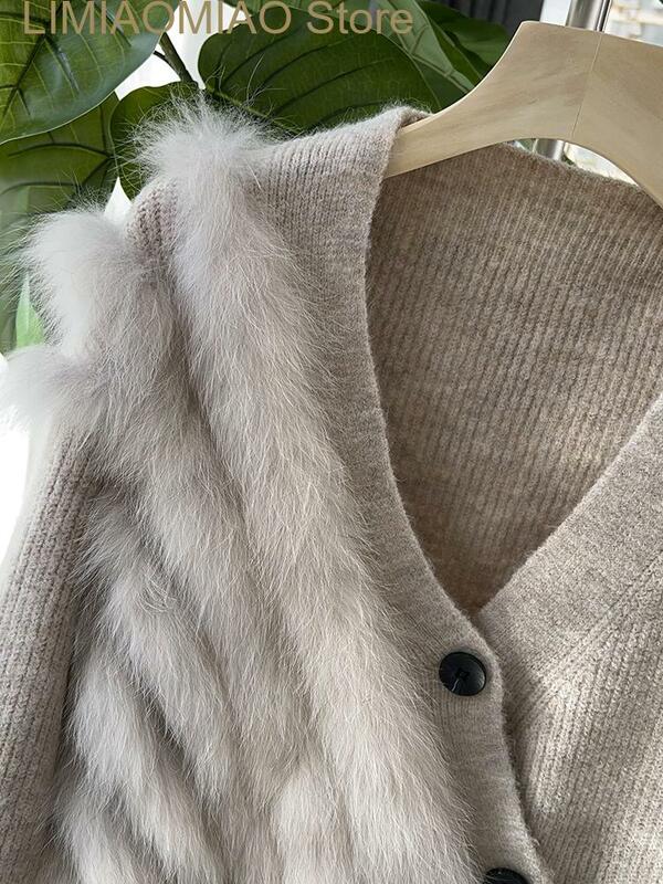 Nowy promocyjny zimowy prawdziwe futro z lisa płaszcz z dzianiny kobiet nieregularna elegancka prawdziwe futro z lisa rozpinany sweter