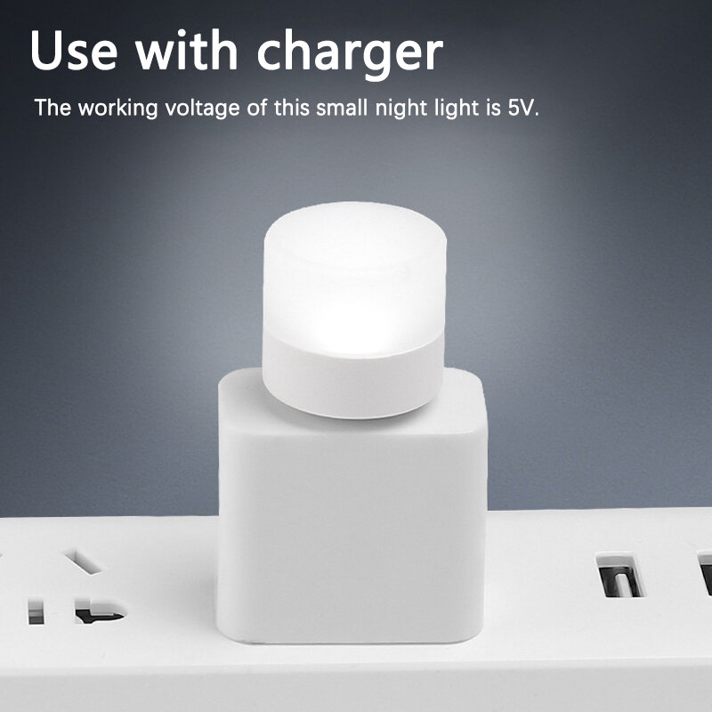 Mini USB Plug Lamp Pelindung Mata LED Night Light Festive Gift Charging USB Kecil Bulat Buku Lampu Kamar Tidur Malam