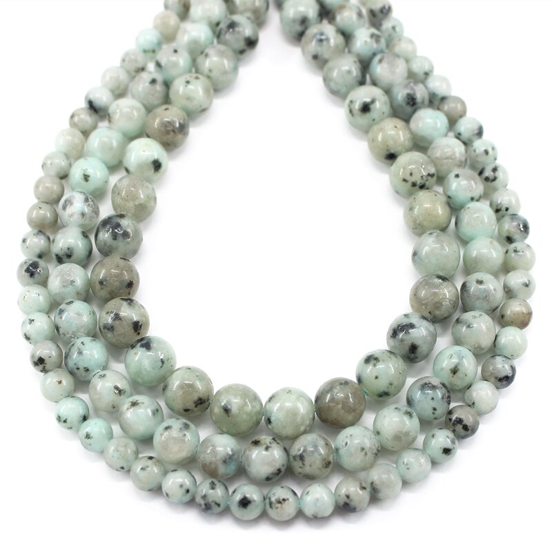 Kiwi Alami Jasper TianShan Biru 4 6 8 10 12MM Polesan Bulat Longgar Untaian Manik-manik Batu untuk Membuat Perhiasan Kalung Bracelest