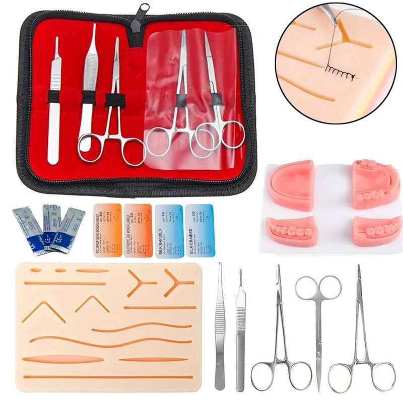 Kit di pratica della sutura per studenti di medicina formazione chirurgica con Set di strumenti per modelli di cuscinetti per la pelle Set di pratica per attrezzature didattiche educative