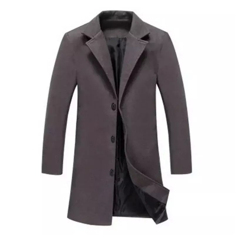 Jaket mantel panjang berkerah Single Breasted, mantel wol kasual musim gugur musim dingin ukuran Plus untuk pria
