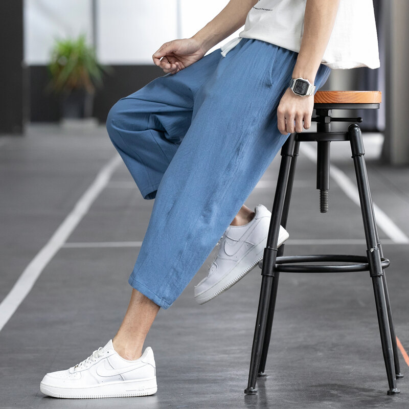 Harem Pants Men 2024 Summer New Casual Pants Men's Versatile Cotton and Hemp Loose Korean Trendy Capris