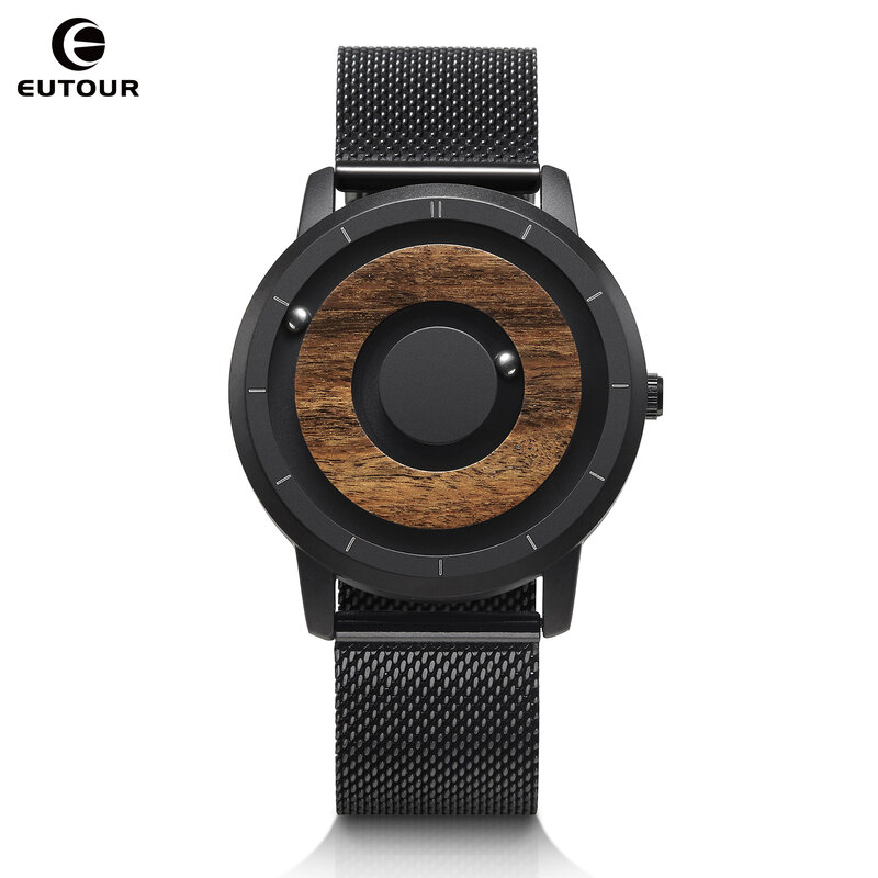 EUTOUR Original Magnetic Wooden Dial Fashion Casual Quartz Watch Simple Men's Watch Stainless Steel Leather Strap