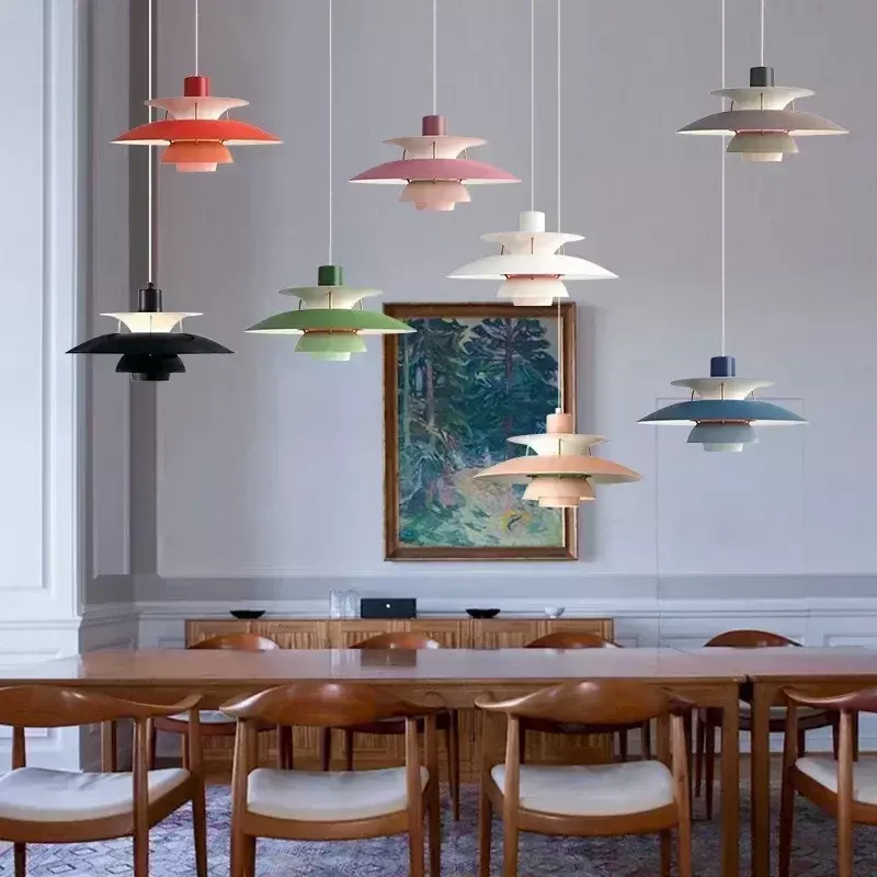 덴마크 디자인 다리미 펜던트 조명, LED 샹들리에, 북유럽 다채로운 우산 램프, 식탁 천장 장식, 주방 드롭라이트, E27
