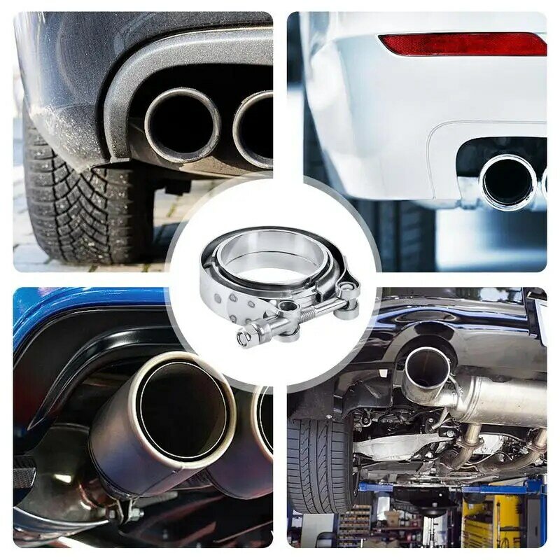 Aço inoxidável V-Shape Exhaust Flange Clamp, Automotive Recessed Abertura, Leak-Free Conexão Ferramenta para SUVs e Sedans