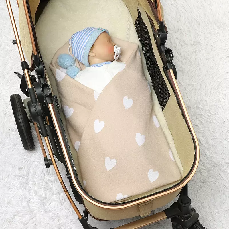 Infant Baby Blankets Cotton Knit Stroller Swaddle Soft Sleeping Covers Plaid Cute Loving Newborn Girl Boy Crib Bed Quilt 90*70CM