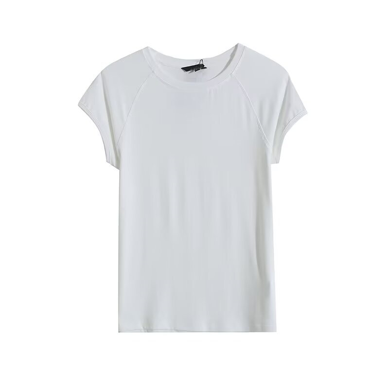 Maxdutti Basic Slim Fit Tops Ladies Minimalist Short Sleeved T-shirt For Women Fashion Elegant Summer Nordic Tshirt