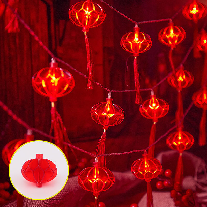 새해 복 많이 받으세요 빨간 랜턴 스트링 장식, 중국 매듭 조명, 스트링 웨딩 장식, 중국 용수철 축제 장식, 2M 10LED