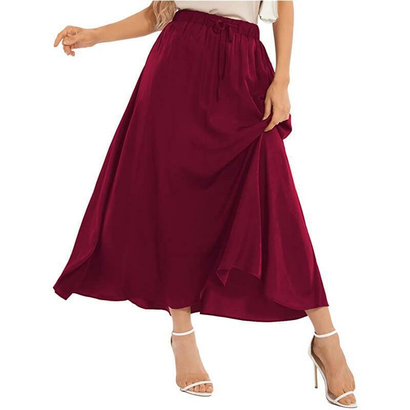 2023 Retro Bohemian Satin Skirt Solid Color Lace-up Slim Fit Versatile Long Skirt Women Clothing