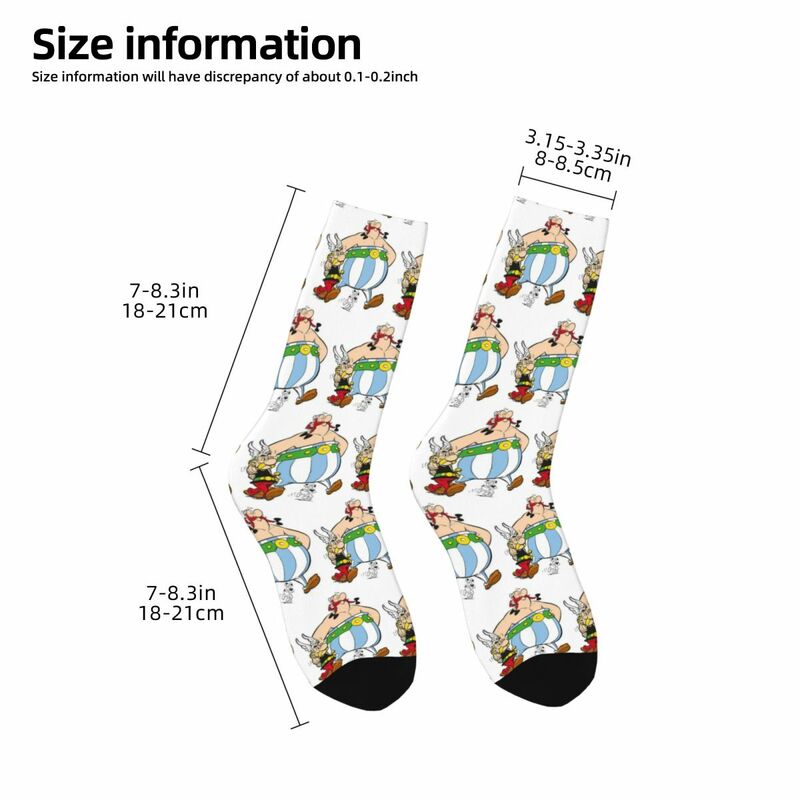 Asterix dan Obelix kaus kaki uniseks, stoking menyerap keringat Harajuku sepanjang musim, aksesori kaus kaki untuk hadiah