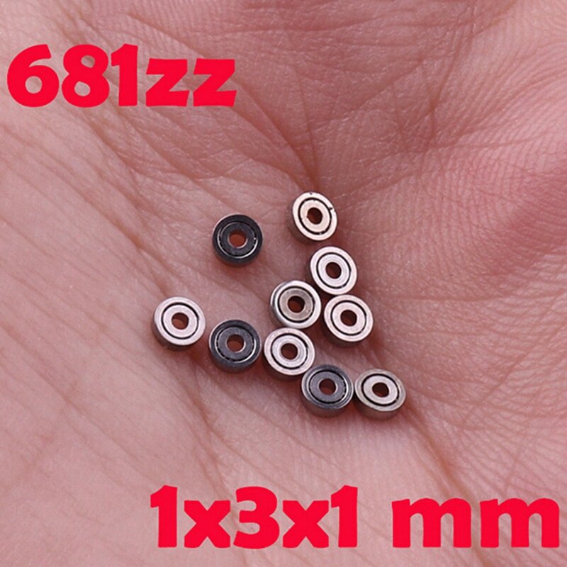 Mini rolamentos de esferas diminutos do metal, micro-rolamento aberto, 1x3x1mm, 681ZZ, 10 PCes