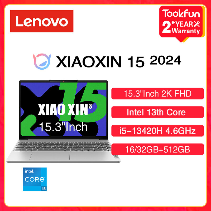 Lenovo XiaoXin 15 2024 i5-13420H แล็ปท็อป Intel Core 4.6g RAM 16GB 32GB SSD 512GB 15.3 "นิ้ว FHD 2K โน้ตบุ๊ค Ultrabook คอมพิวเตอร์พีซี