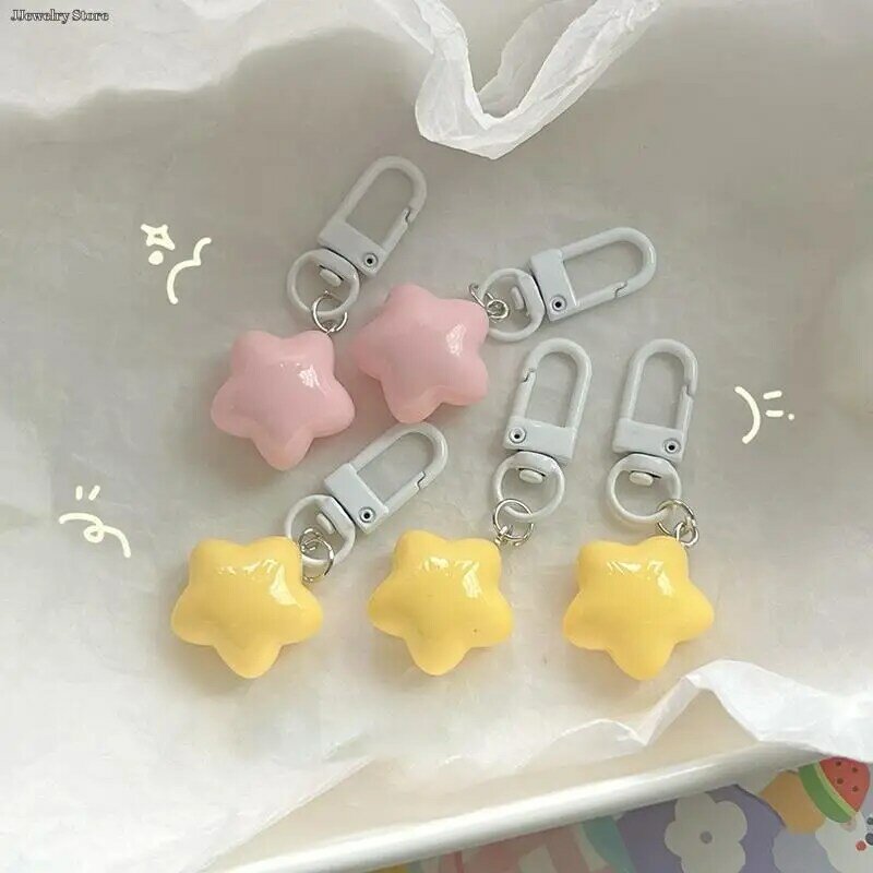 1PC Cute Yellow Pink Stars Keychain Pendant Keyring for Girls Backpack Charm Headphone Case Accessorie Creative Gifts