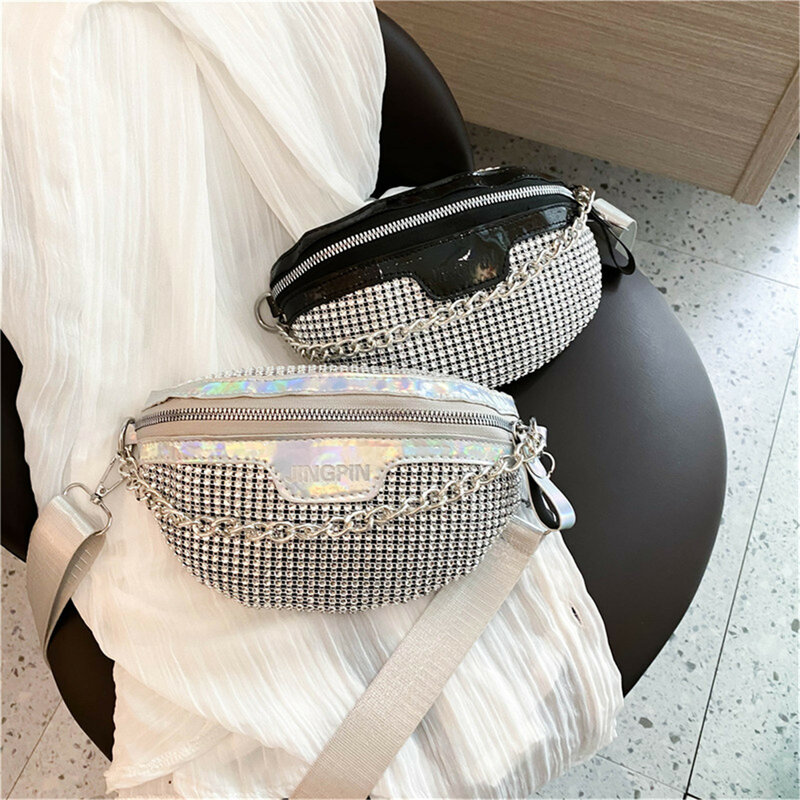 Małe saszetki na pas dla kobiet stylowe torebki z cekinami dojeżdżające do pracy spersonalizowane torby na ramię torby na pasek lekkie torby na ramię