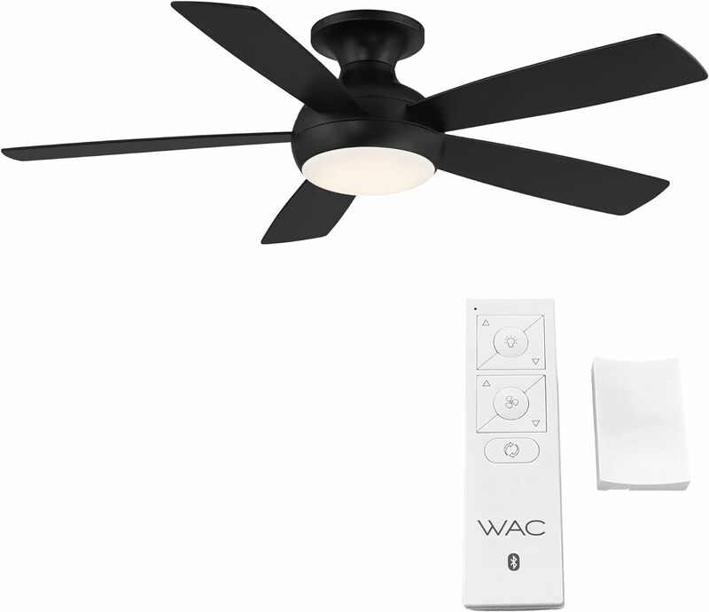 WAC Smart Fans Odyssey Indoor and Outdoor 5-Blade Flush Mount Ceiling Fan 52in Matte Black with 3000K LED Light Kit