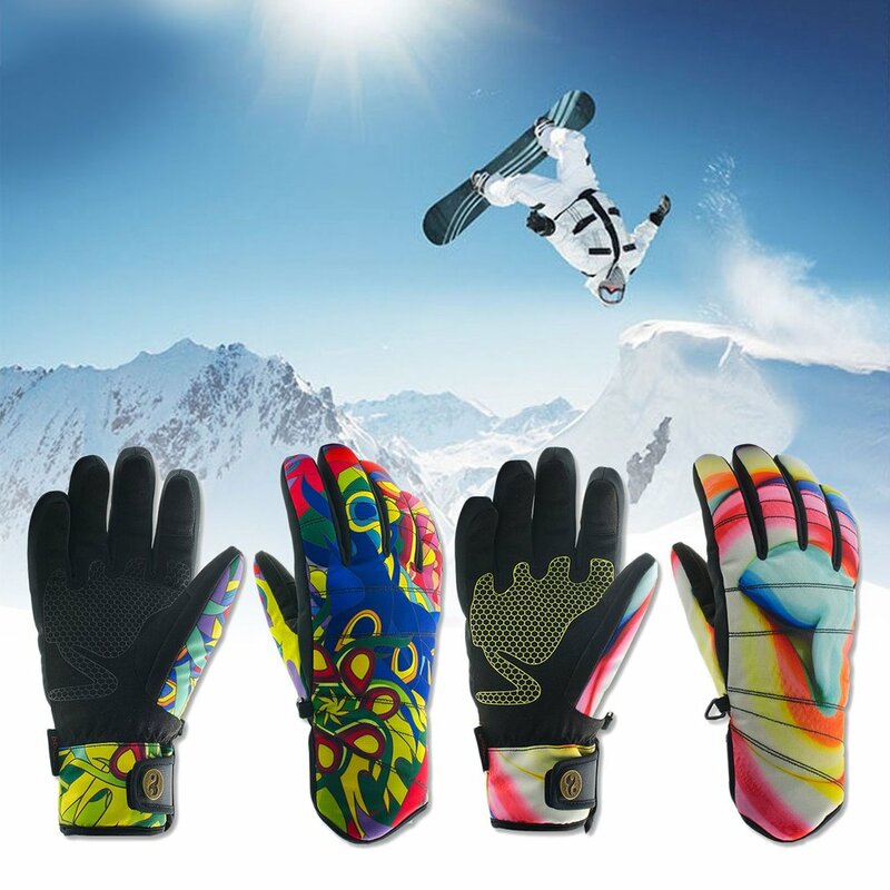Sarung tangan ski wanita, sarung tangan hangat cetakan tahan air tahan angin Non-slip fleksibel seluncur salju musim dingin