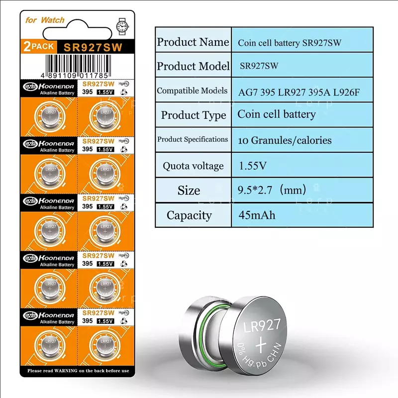 High Capacity AG7 LR927 399 Button Cell Batteries SR927SW 395 1.55V for Watch Toy Calculator