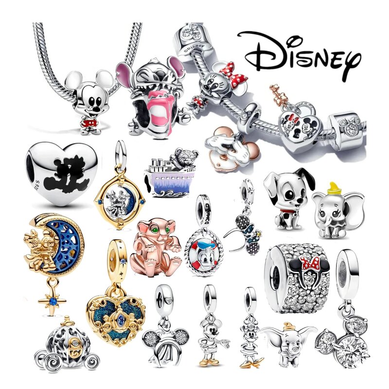Abalorio de plata de ley 925 compatible con pulsera Pandora, abalorio de Disney, Cenicienta, Mickey, Minnie, Stitch, regalo del Día de San Valentín